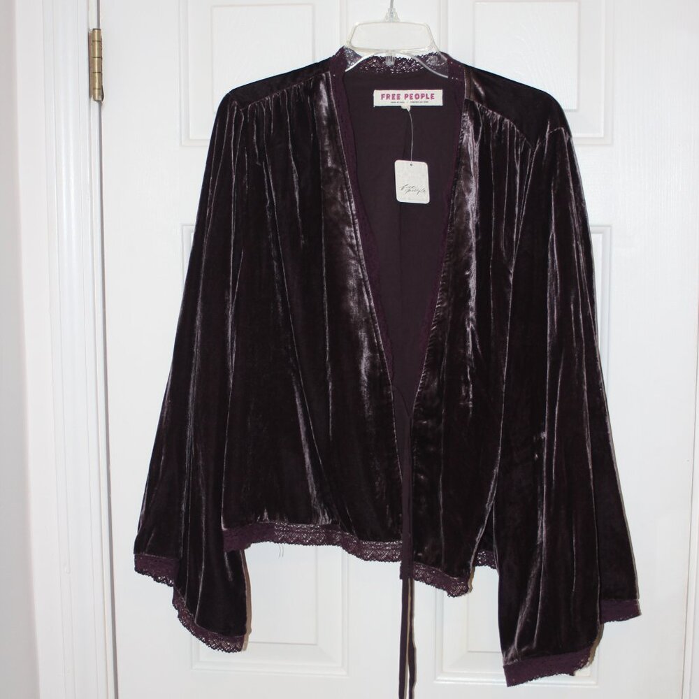 NWT - Free People Lace Trimmed Velvet Top